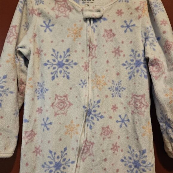 CARTERS White Snowflake Print One Piece Fleece Blanket Sleeper Pajamas Girls 4T - Picture 3 of 4